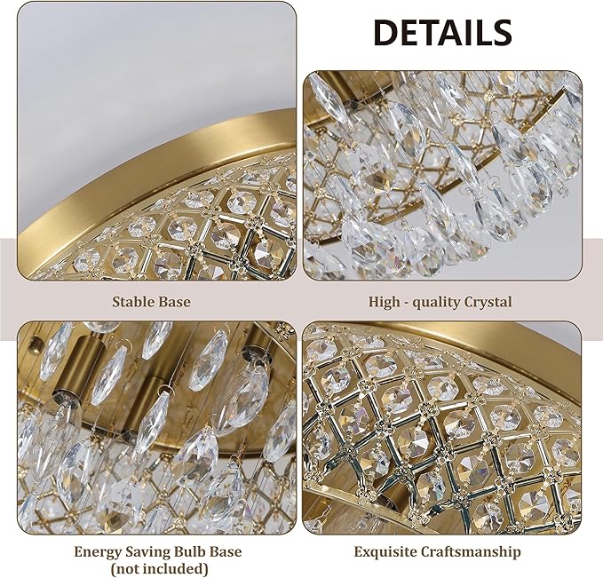 Maxax 19.5'' Crystal Brass Chandelier, 5-Light Large Vintage Farmhouse Ceiling Light Fixture, Drum Raindrop Metal Shade, French Empire, for Living Room Bedroom Dining Room Kitchen Entryway