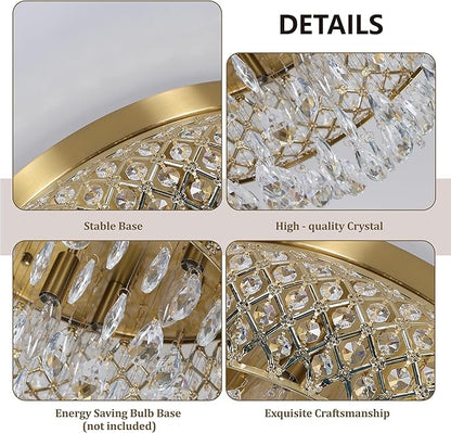 Maxax 19.5'' Crystal Brass Chandelier, 5-Light Large Vintage Farmhouse Ceiling Light Fixture, Drum Raindrop Metal Shade, French Empire, for Living Room Bedroom Dining Room Kitchen Entryway