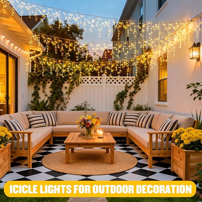 JMEXSUSS 38.8FT Icicle Lights for Outside, 400 LED Icicle Christmas Lights Outdoor Indoor Plug in, Warm White String Lights for Christmas House Patio Party Fireplace Holiday Decorations