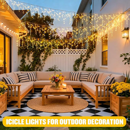 JMEXSUSS 38.8FT Icicle Lights for Outside, 400 LED Icicle Christmas Lights Outdoor Indoor Plug in, Warm White String Lights for Christmas House Patio Party Fireplace Holiday Decorations