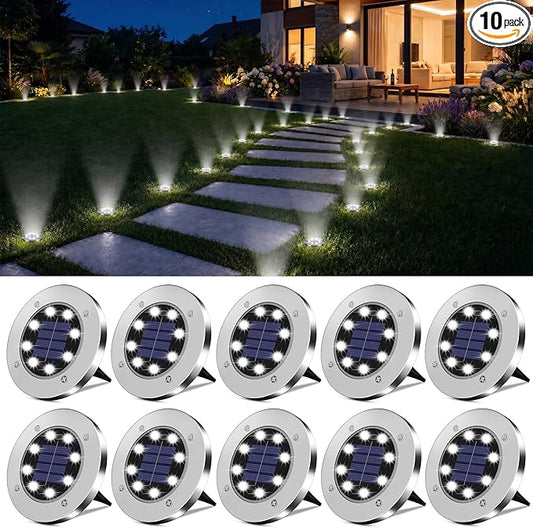DUUDO 4.6in Solar Lights Outdoor 10 Pack, Solar Garden Outdoor Waterproof Pathway Lights Bright In-Ground Light Outdoor Lighting Decor for Lawn, Patio, Yard, Driveway, Step and Walkway White Light