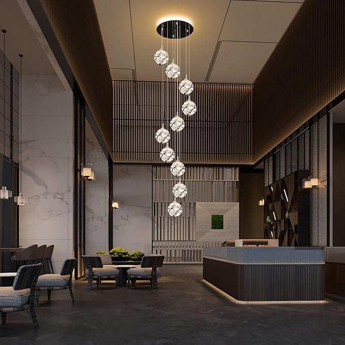 10-Light High Ceilings Long Chandeliers Modern Crystal Staircase Chandelier Hanging Flush Mount Lighting Fixtures Long Raindrop Hanging Chandeliers for Staircase,Foyer,Entryway