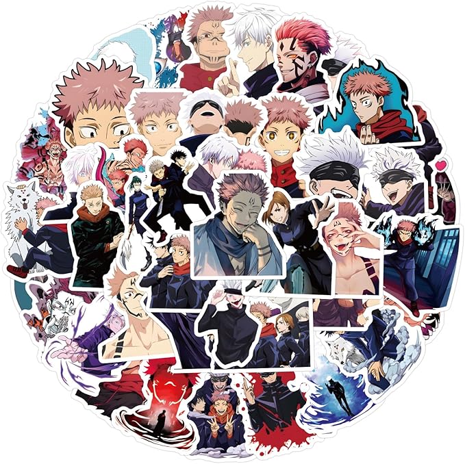 50pcs Anime Stickers for Teens Adult, Waterproof Vinyl Movie Decal for Water Bottle Skateboard Guitar Travel Case Bike Laptop,Car Bumper,Luggage,Phone (Juju50)