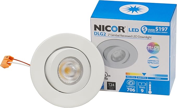 NICOR Lighting 2 inch LED Gimbal Downlight in White, 3000K (DLG2-10-120-3K-WH)