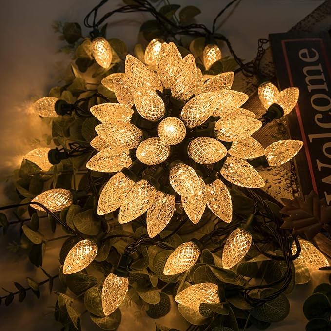 AWQ 100LED 81 FT C9 Christmas String Lights Plug in Fairy Twinkle String Lights 8 Modes Timer Function Waterproof Extendable for Indoor Outdoor Wedding Party Christmas Decoration (100, Warm White)