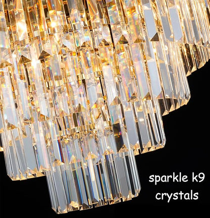 Gold Chandeliers Modern Crystal Chandelier Lighting 7 Lights Round Gold Dining Chandelier Light Fixture Ceiling Bedroom Living Room Entryway 4-Tier Golden 21.6"