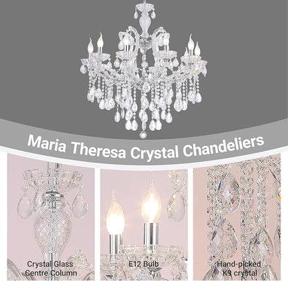 Modern Crystal Chandelier Lighting Fixture, 10 Lights Luxury Maria Theresa Chrome Chandeliers for Dining Room, Living Room, Bedroom, Kitchen Island, Foyer