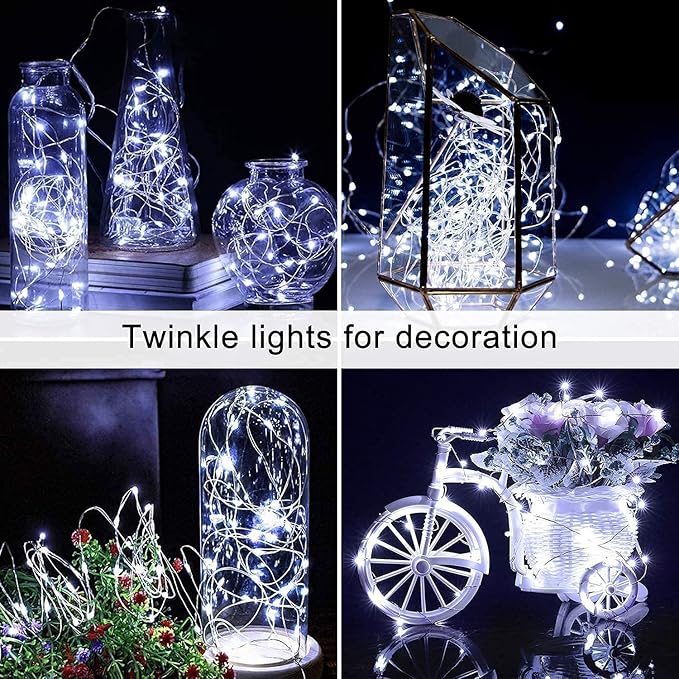 JMEXSUSS 4 Pack 100 LED Solar String Lights for Outside, 33ft White Solar Fairy Lights Outdoor Waterproof, 8 Modes Solar Christmas Lights for Garden Yard Tree Wedding Decorations