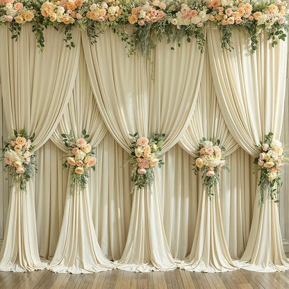 4 Panels Backdrop Curtains for Wedding Party Wrinkle Free Beige Backdrops Curtain Drapes Fabric Decorations Photo Back Drop Cloth for Baby Shower Photography Stage Reception 20ft(W) x 12ft(H)