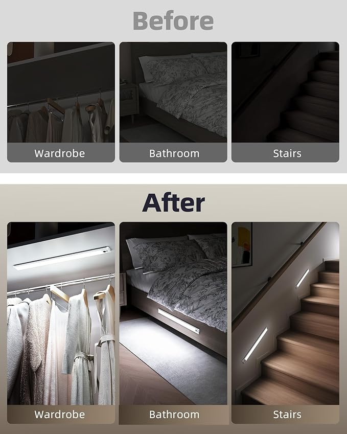 EZVALO Under Cabinet Lights, 14.5'' Motion Sensor Light Indoor Dimmable, 4000mAh Rechargeable Closet Lights 5700K with Remote Control, Wireless Under Counter Light for Kitchen,Cabinet,Bedroom（4Pcs）