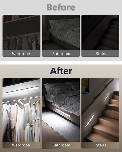 EZVALO 6 Pack Under Cabinet Lights, 14.5'' Magnetic Motion Sensor Light, 4000mAh Rechargeable Closet Light with Remote & Timer, Dimmable 5700K Cool White for Kitchen, Closet, Stairs, Hallway