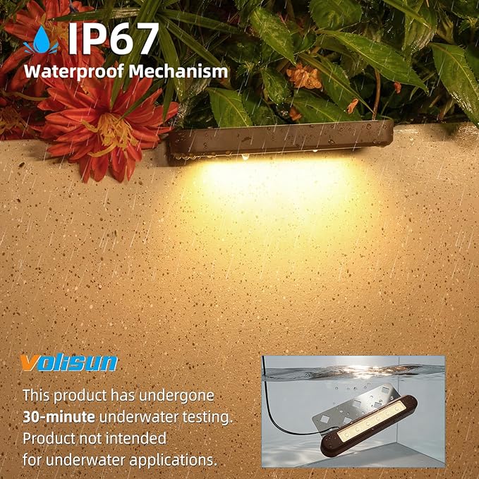 VOLISUN 7 Inch Retaining Wall Lights, IP67 Waterproof Hardscape Lighting, Cuttable Low Voltage Lighting, 12V Paver Lights, 2.8W Outdoor Step Landscape Lights, 2700K Soft White (8 Pack)