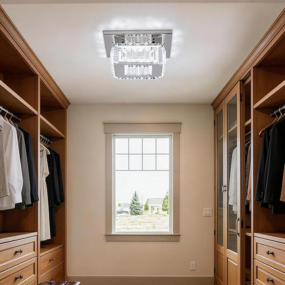CLAIRDAI Crystal Ceiling Light Square Flush Mount LED Ceiling Light Fixture Modern Led Chandelier Crystal Ceiling Lamps for for Kitchen Hallway Foyer Living Room Bedroom 6500K Cool White