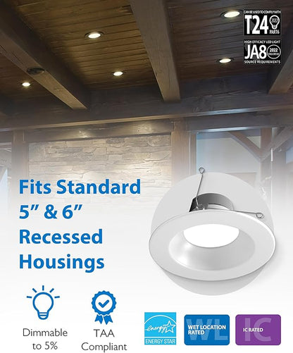 Recessed Ceiling Lights LED Downlight - Dimmable 5/6 inch LED Recessed Light Fixtures - Selectable CCT 2700K-5000K, 918 Lumens, 10.3W - DLR56 Retrofit Ceiling Light, White, 12-Pk by NICOR Lighting