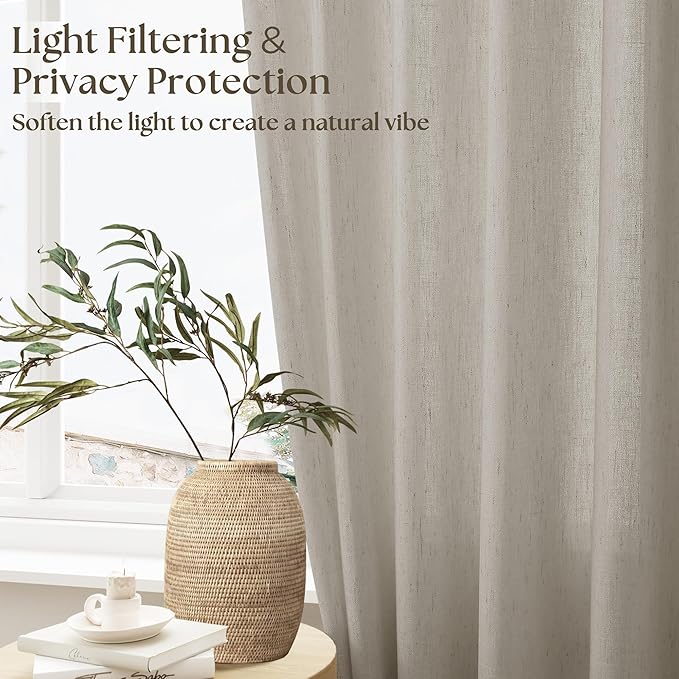 Linen Kitchen Curtains 24 Inch Length Farmhouse Cafe Curtains Light Filtering Semi Sheer Half Drapes for Bathroom Basement RV Small Windows Rod Pocket 2 Panels Burlywood Birch