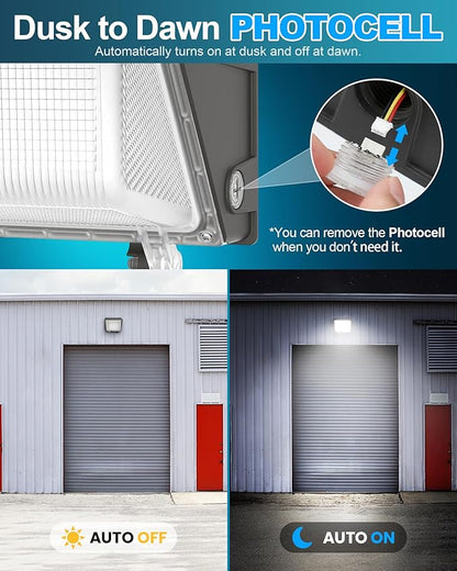 AKK 150W 120W 100W LED Wall Pack Light with Photocell, 22500LM (150LM/W), 3 Wattage & 3 CCT Selectable (4000K/5000K/5700K), AC100-277V IP65 for Parking Lots, Warehouse, Security Lighting | ETL Listed