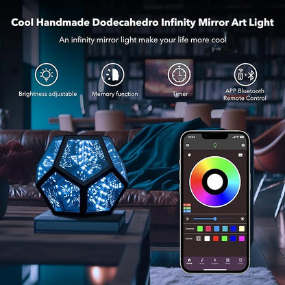 Infinity Dodecahedron Gaming Light, Cool RGBW Led Desk Table Lamp Light for Bedroom Gaming Room Decor, Unique Colorful Mood Changing Ambient Night Lighting lamp Adult Men Birthday Gift