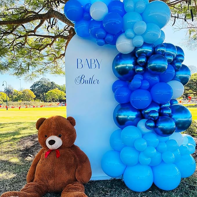 HILAVO Blue Balloon Garland Arch Kit 12 Inch 90 Pcs Metallic Chrome Pearl Baby Light Dark Royal Blue Latex Balloons for Winter Wonderland Baby Shower Birthday Wedding Ocean Party Decor
