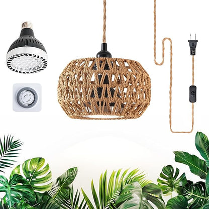 Grow Lights for Indoor Plants, Full Spectrum Plant Light, with Timer and 15FT Power Cord, 30W Pendant Plant Lights for Indoor Growing, Garden, Flowers, Greenhouse (4000-K, Weaving Style-7)