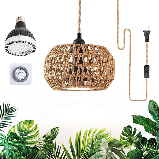 Grow Lights for Indoor Plants, Full Spectrum Plant Light, with Timer and 15FT Power Cord, 30W Pendant Plant Lights for Indoor Growing, Garden, Flowers, Greenhouse (4000-K, Weaving Style-7)
