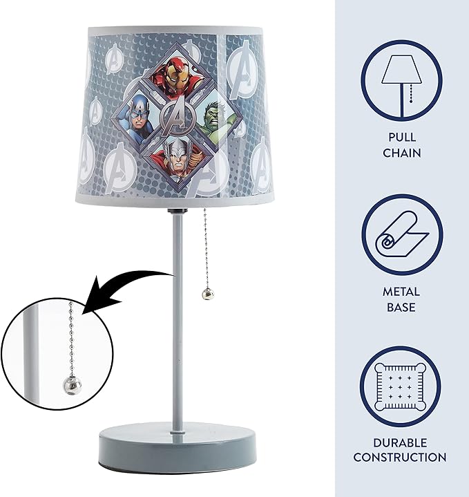 Avengers Stick Table Kids Lamp with Pull Chain, Themed Printed Decorative Shade,Metal