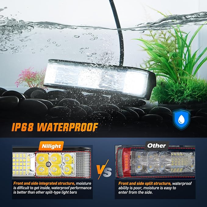 Nilight Side Shooter LED Light Bar 2PCS 6.5 Inch 60W Flood Spot Beam Combo Fog Driving Pods 16AWG 5Pin Rocker Switch Wiring Harness Kit for Truck ATV UTV Boat
