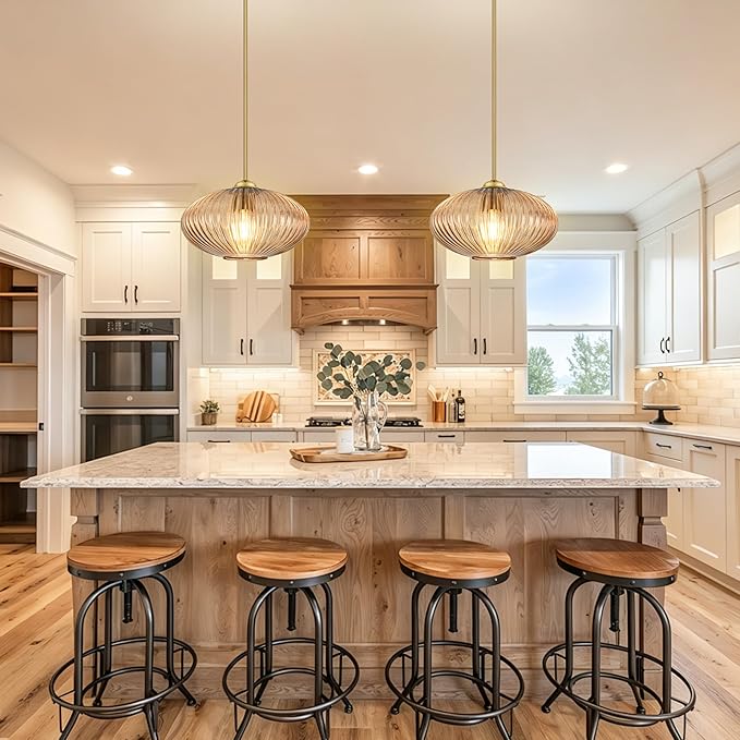12" Amber Glass Modern Pendant Light Kitchen Island Brushed Gold Mid Century Modern Pendant Lighting with Clear Amber Glass Hanging Pendant Light for Dining Room（Bulb Incl.）