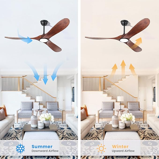 heimo 60 Inch Outdoor Ceiling Fan with Light and Remote, Wood Ceiling Fans with Lights Dimmable for Bedroom Living Dining Room Patios Garage Gazebo Farmhouse Big Dc Reversible Indoor Fan(Walnut)