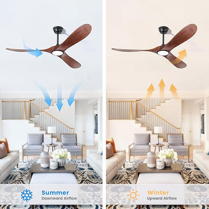 heimo 52 Inch Ceiling Fan with Light and Remote,Wood Outdoor Ceiling Fans with Lights Dimmable for Bedroom Living Room Patios Kitchen Modern 3 Blade Propeller Indoor Fan (Walnut)