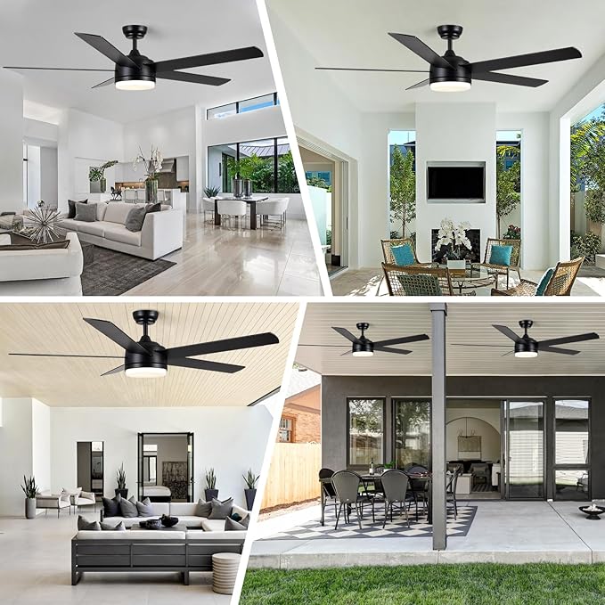 YUHAO 60 Inch Black Ceiling Fan with Light and Remote Control.Noiseless,Dimmable,3CCT,6 Speeds Reversible, DC Ceiling Fans for Indoor or Covered Outdoor Use.ETL Listed