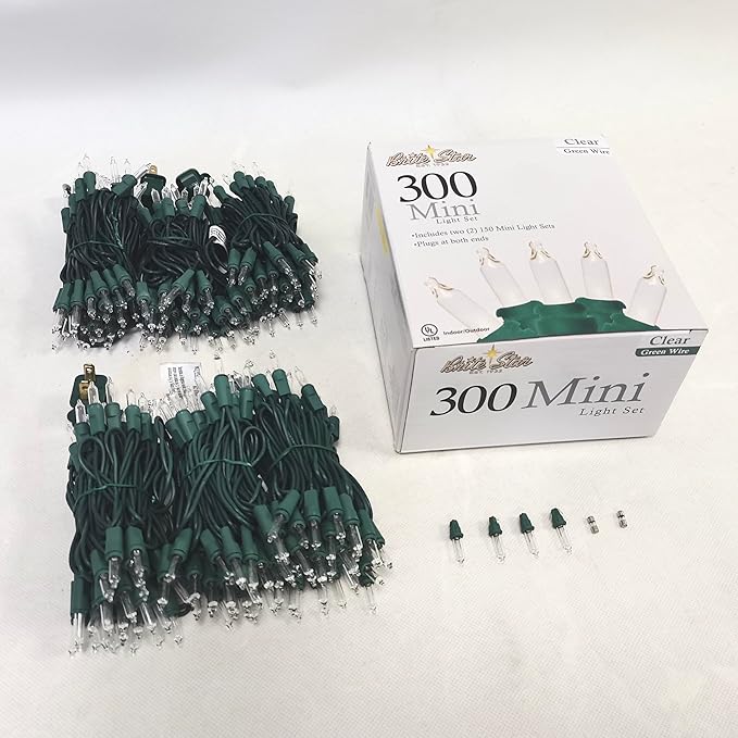 Brite Star 300 Count Mini String to String Lights, Green Wire, Clear
