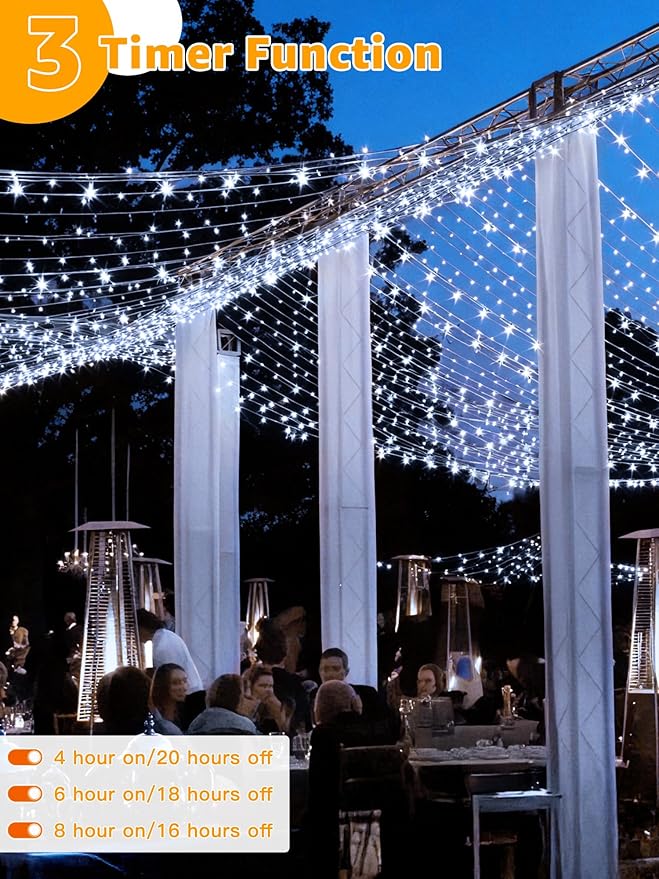 Guhope Christmas Lights 600LED 98FT, Waterproof Outdoor String Lights with Remote and Timer, 8 Modes Dimmable Fairy Lights for Indoor Outdoor Wedding Party Holiday Decorations (Cool White)