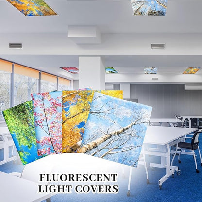 Patelai 8 Pack Fluorescent Light Covers for Classroom Ceiling 4 x 2 Feet Magnetic Light Covers Filter for Office School Drop Ceiling Supplies(Seasons Forest)