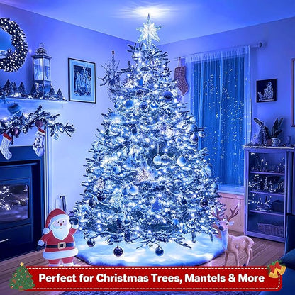 FairyGlim Christmas String Lights Plug in,33FT 100 LED String Lights with 8 Modes & Timer, Xmas Decorations for Trees Wreath, Outdoor Indoor Yard Garden Party Decor, Blue