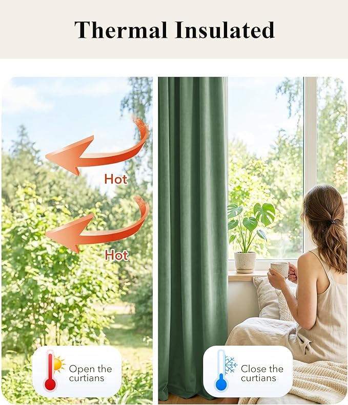 StangH Emerald Green Velvet Curtains Room Darkening Soft Drapes with Back Tab for Bedroom Living Room Home Theater Thermal Insulated Window Treatment Energy Efficient, 52x108 Inch, 2 Panels