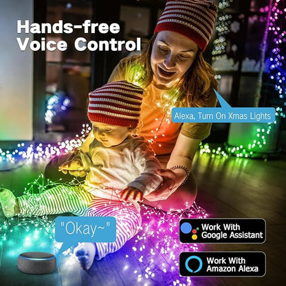 Brizled Smart Cluster Christmas Lights, 19.68FT 200 LED WiFi Cluster Fairy Lights, App Controlled RGB Color Changing Christmas Lights Works with Alexa Google Home for Holiday Xmas Party Indoor Outdoor