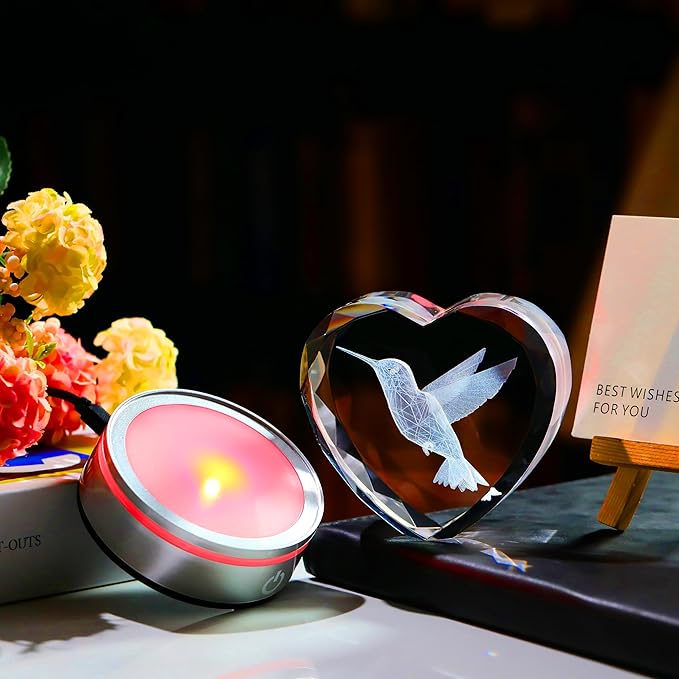 Qianwei Hummingbird Gifts for Women 3D Crystal Heart - Laser Hummingbird Decor Glass Animals Hummingbird Gifts Figurines Statue Stuff for Room Decorations Hummingbird Night Light