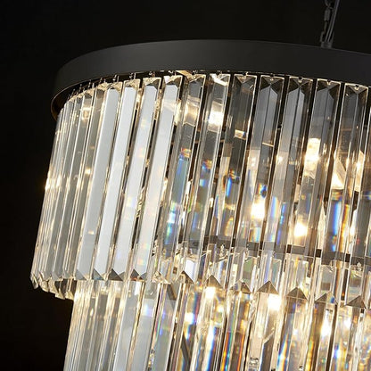 Crystal Chandelier, 35.5-inch Height, 5-Tier Modern Black, Round Light Fixture for Entryway