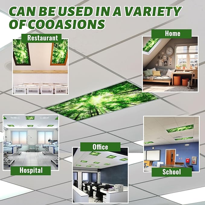 Patelai 8 Pack Fluorescent Light Covers for Classroom Ceiling 4 x 2 Feet Magnetic Light Covers Filter for Office School Drop Ceiling Supplies(Forest Style)