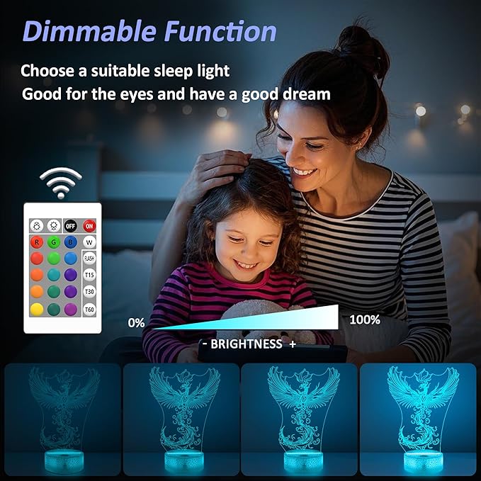 OkiyiD Phoenix Decor Gifts for Girl Women, Phoenix Night Light 3D Illusion Lamp with 16 Colors Remote Control, Phoenix Rising for Bedroom Decor Birthday Xmas Gifts