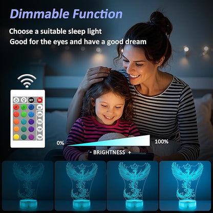 OkiyiD Phoenix Decor Gifts for Girl Women, Phoenix Night Light 3D Illusion Lamp with 16 Colors Remote Control, Phoenix Rising for Bedroom Decor Birthday Xmas Gifts