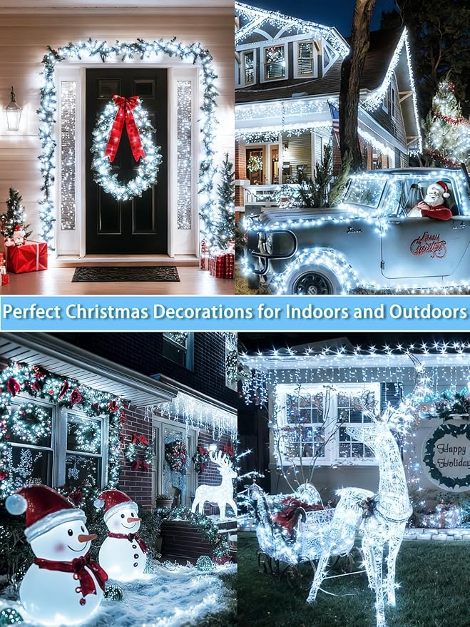 2-Pack 66FT 200 LED White Christmas String Lights Indoor Outdoor, Extendable Christmas Tree Lights with 13 Modes Twinkle Lights, Plug in Fairy String Lights for Xmas Tree Party Garden (Cool White)