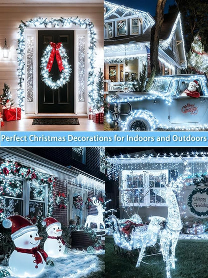 2-Pack 66FT 200 LED White Christmas String Lights Indoor Outdoor, Extendable Christmas Tree Lights with 13 Modes Twinkle Lights, Plug in Fairy String Lights for Xmas Tree Party Garden (Cool White)