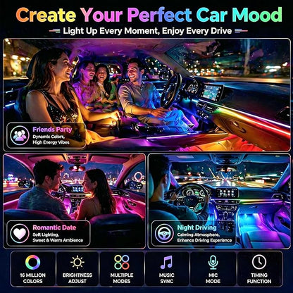 RGB-IC Car LED USB Interior Strip Lights with Remote Control, Dream Color Car Ambient Lighting APP Control, Multicolor Footwell Under Dash Chasing Inside Light Kits for Cars ATV Truck, DC5V
