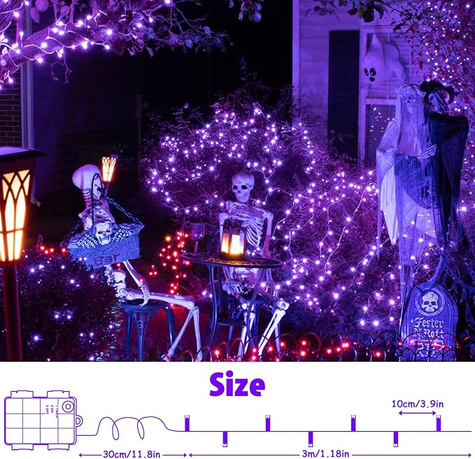 cshare String Lights Outdoor Waterproof 9.8ft 30 LED, Purple Fairy Lights Battery Operated with Timer Clear Wire for Indoor & Outdoor Christmas Halloween Decorations Garland Party Garden 2 Packs