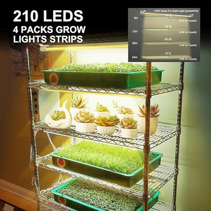 Mosthink Grow Lights for Indoor Plants Full Spectrum, 5500K LED Grow Lights Strips,Plant Lights for Indoor Growing with Auto Timer 3 6 12H,4 Packs in 1