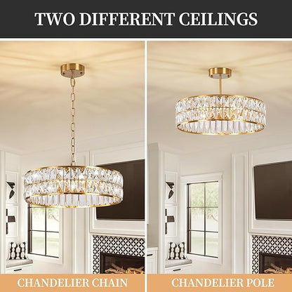 Crystal Pendant Light Modern Chandelier Crystal Semi Flush Mount Ceiling Light Round for Kitchen Island Foyer Hallway