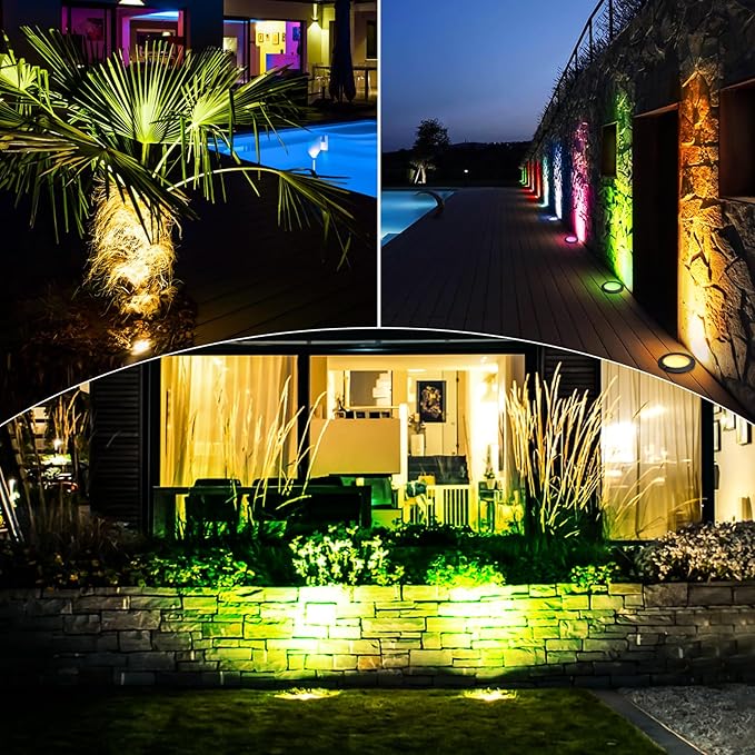 RGBW Low Voltage Landscape Lights, 16 Color Changing Outdoor In-Ground Lights IP67 Waterproof 12V-24V Landscape Spotlightst for Garden Yard Pathway Christmas(8 Pack)