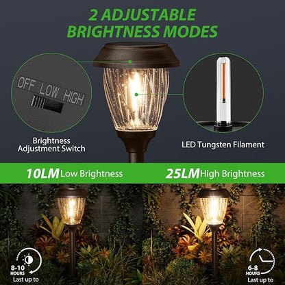XMCOSY+ Solar Pathway Lights Outdoor, Warm White 10/25LM Glass Solar Lights for Yard & Walkway, Waterproof Landscape Lighting, Auto On/Off Decorative Garden Lights for Patio, Lawn & Driveway