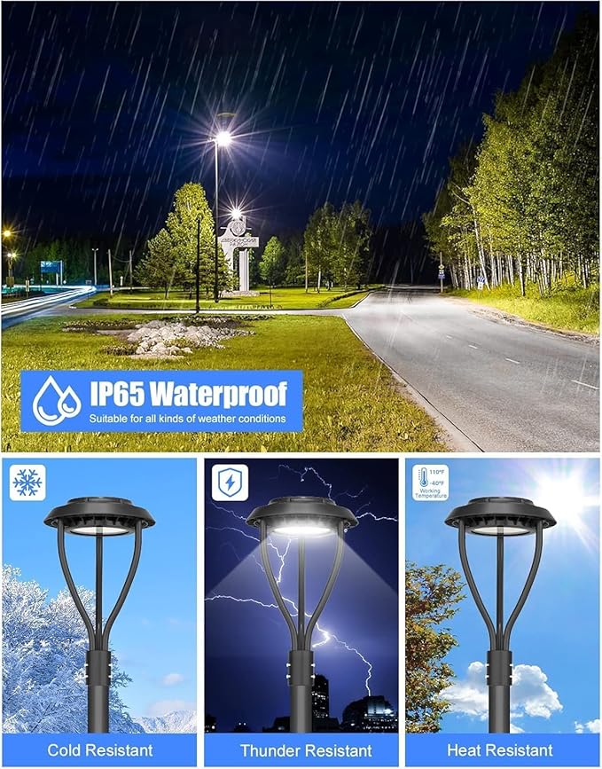 KUKUPPO 80W LED Post Top Light 11200Lm Adjustable CCT 3000K/4000K/5000K, Adjustable Wattage 80W/64W/48W Outdoor Pole Light Fixture with Photocell IP65 Waterproof AC100-277V, ETL Listed